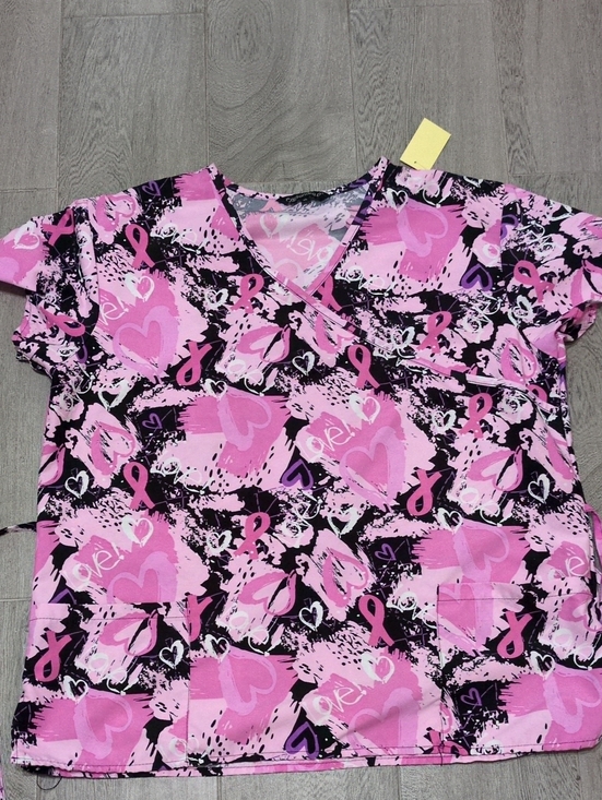 Tops - Women’s Pink Print V-Neck Scrub Top